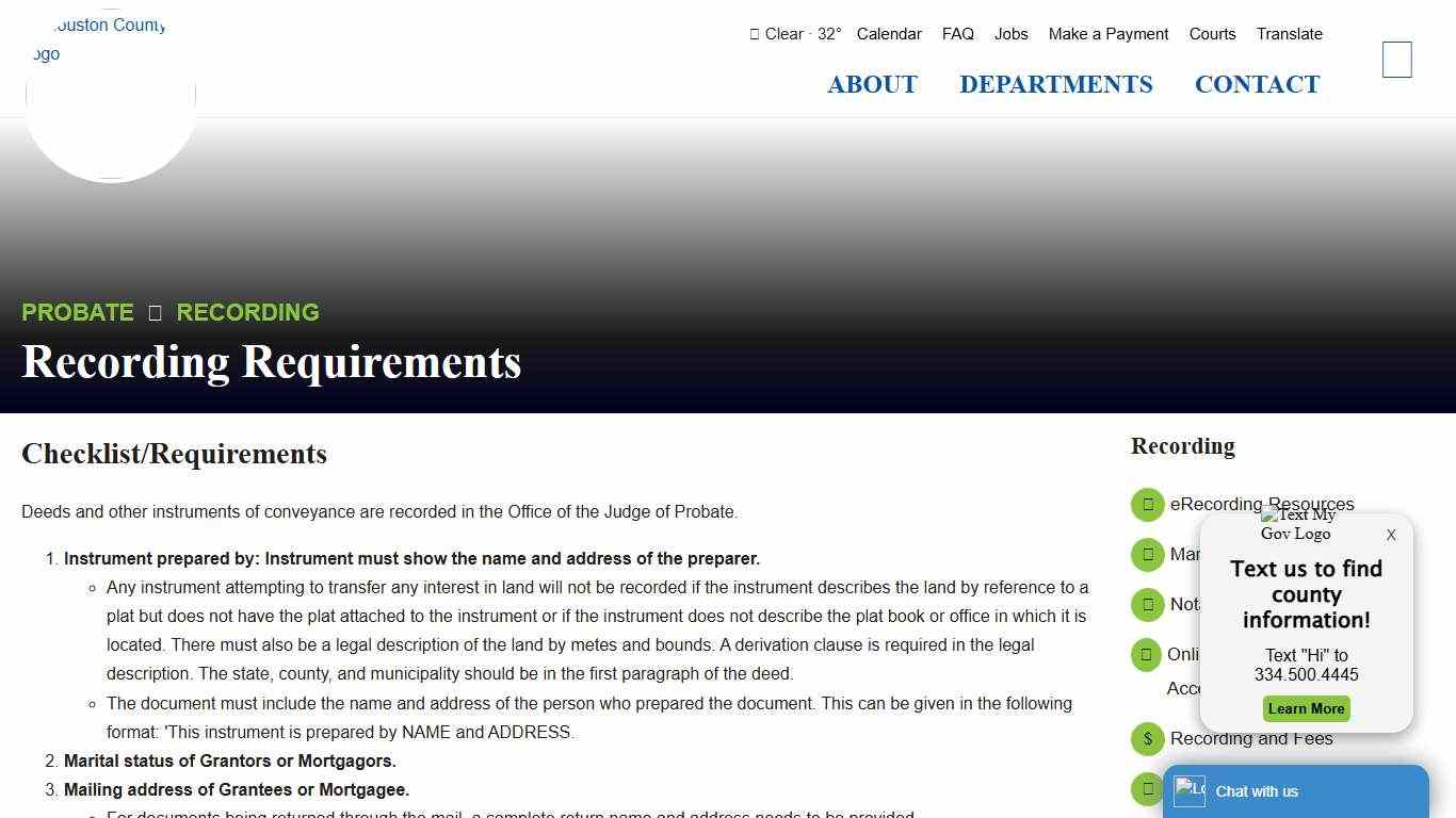 Recording Requirements - Probate - Houston County, Alabama