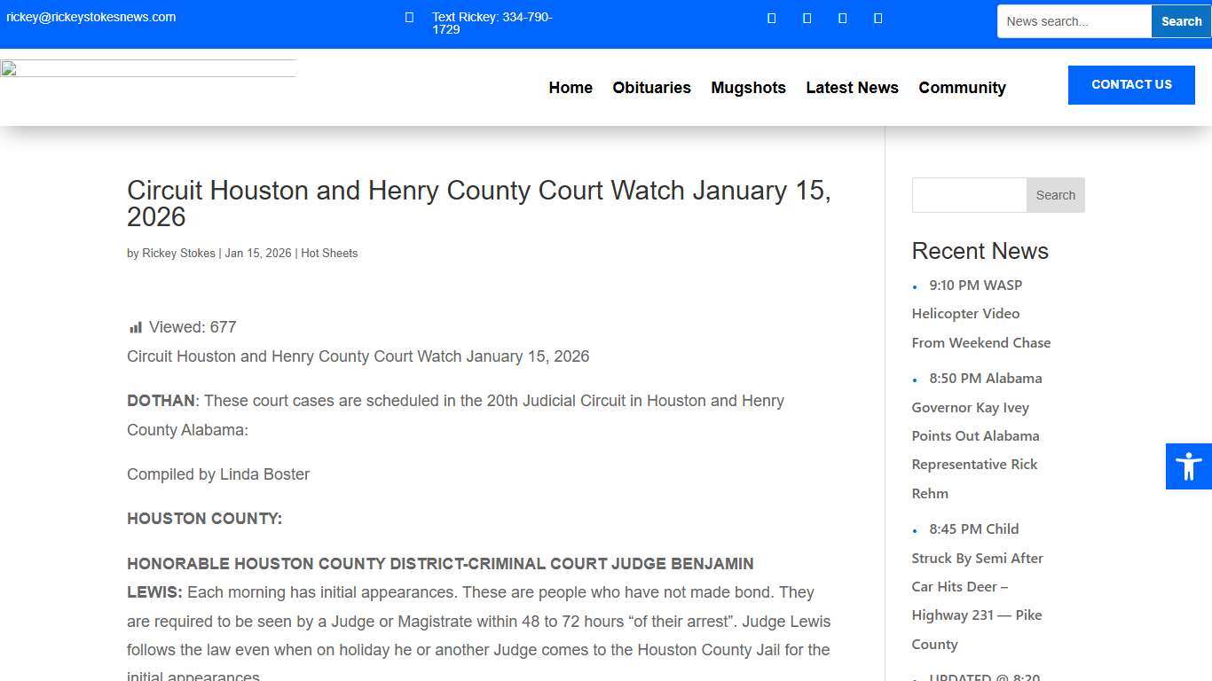 Circuit Houston and Henry County Court Watch January 15, 2026 - Rickey Stokes News