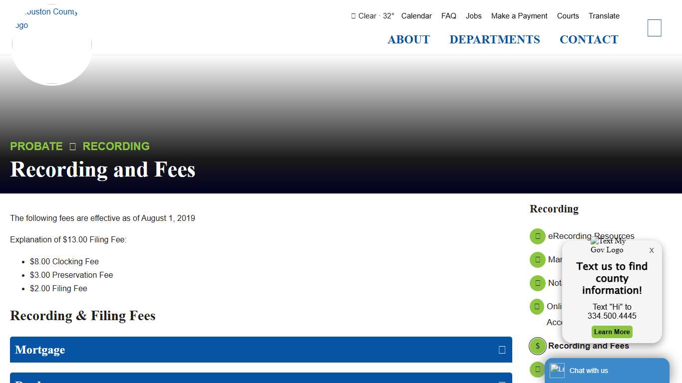Recording and Fees - Probate - Houston County, Alabama